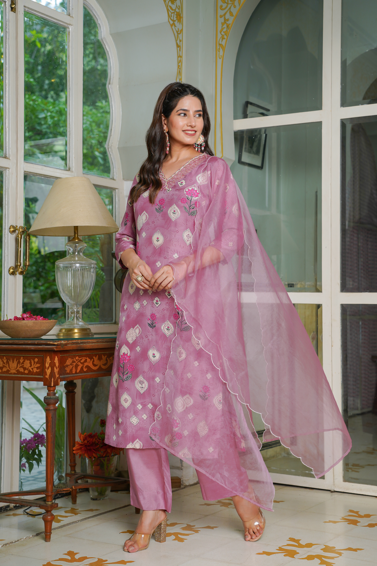 Purple Muslin suit set