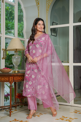 Purple Muslin suit set