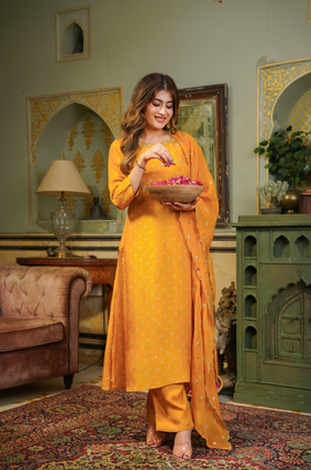 Gold Shimmer Bandhej Suit Set