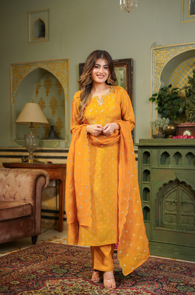 Gold Shimmer Bandhej Suit Set