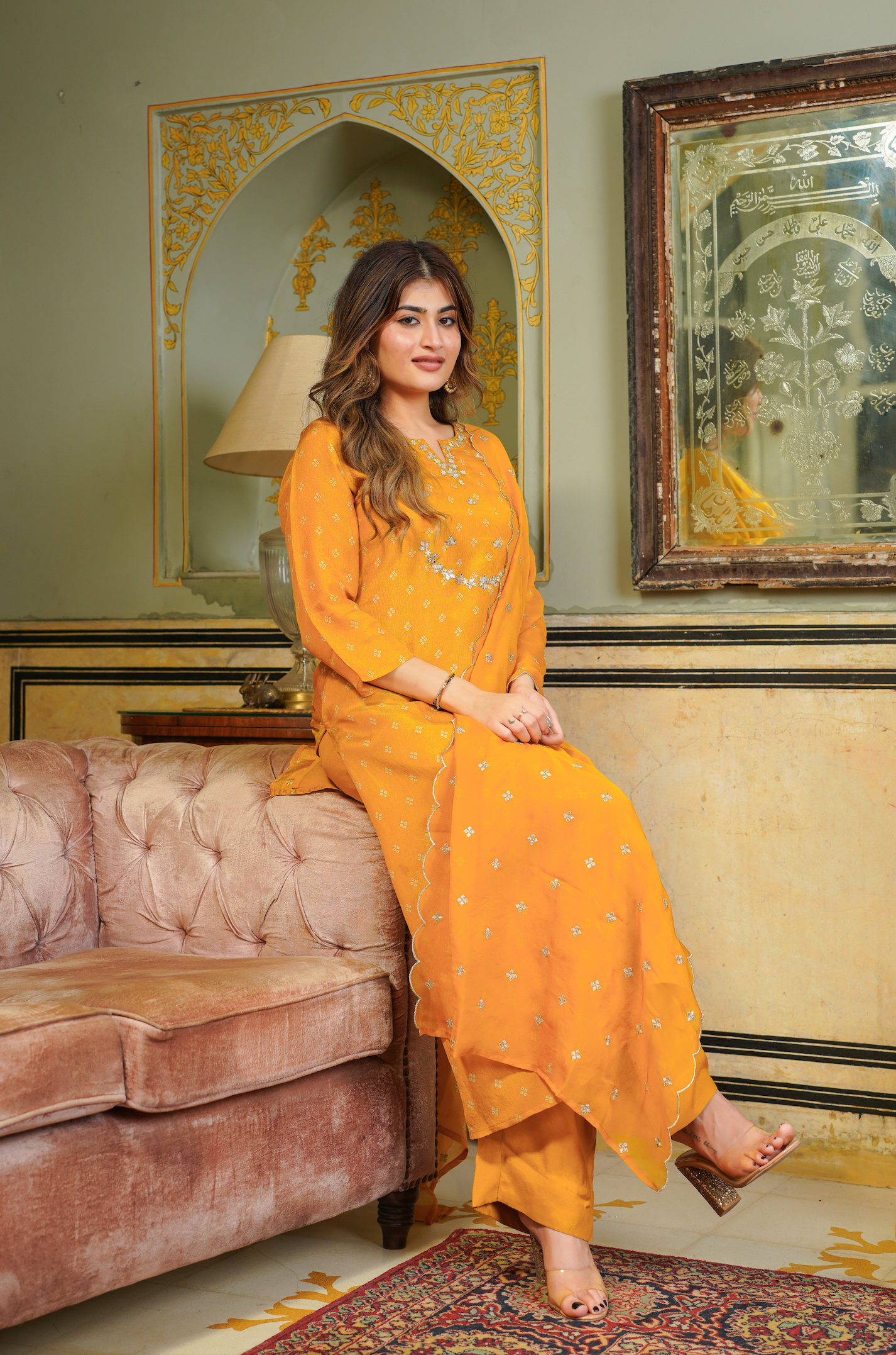 Gold Shimmer Bandhej Suit Set