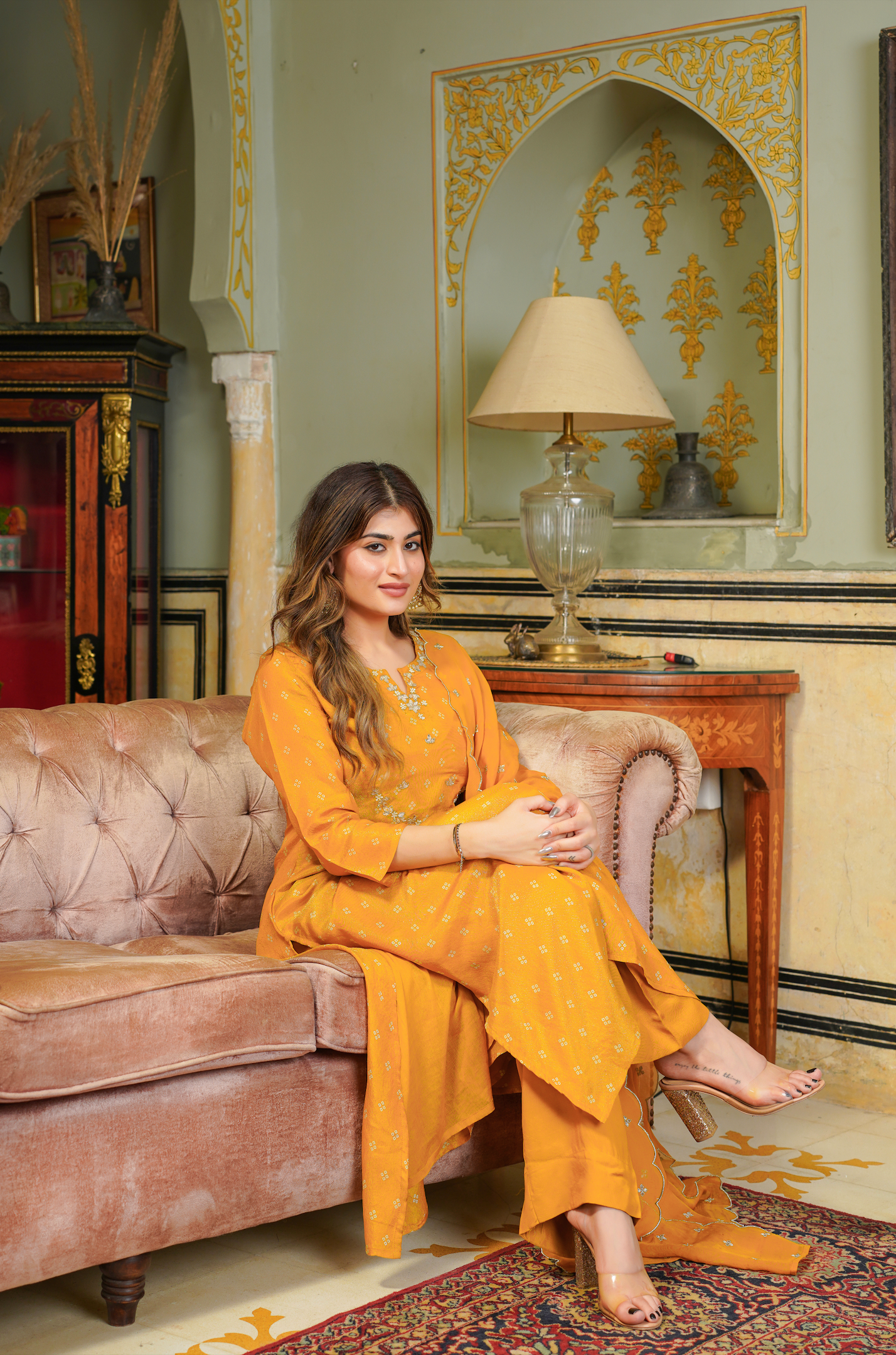 Gold Shimmer Bandhej Suit Set