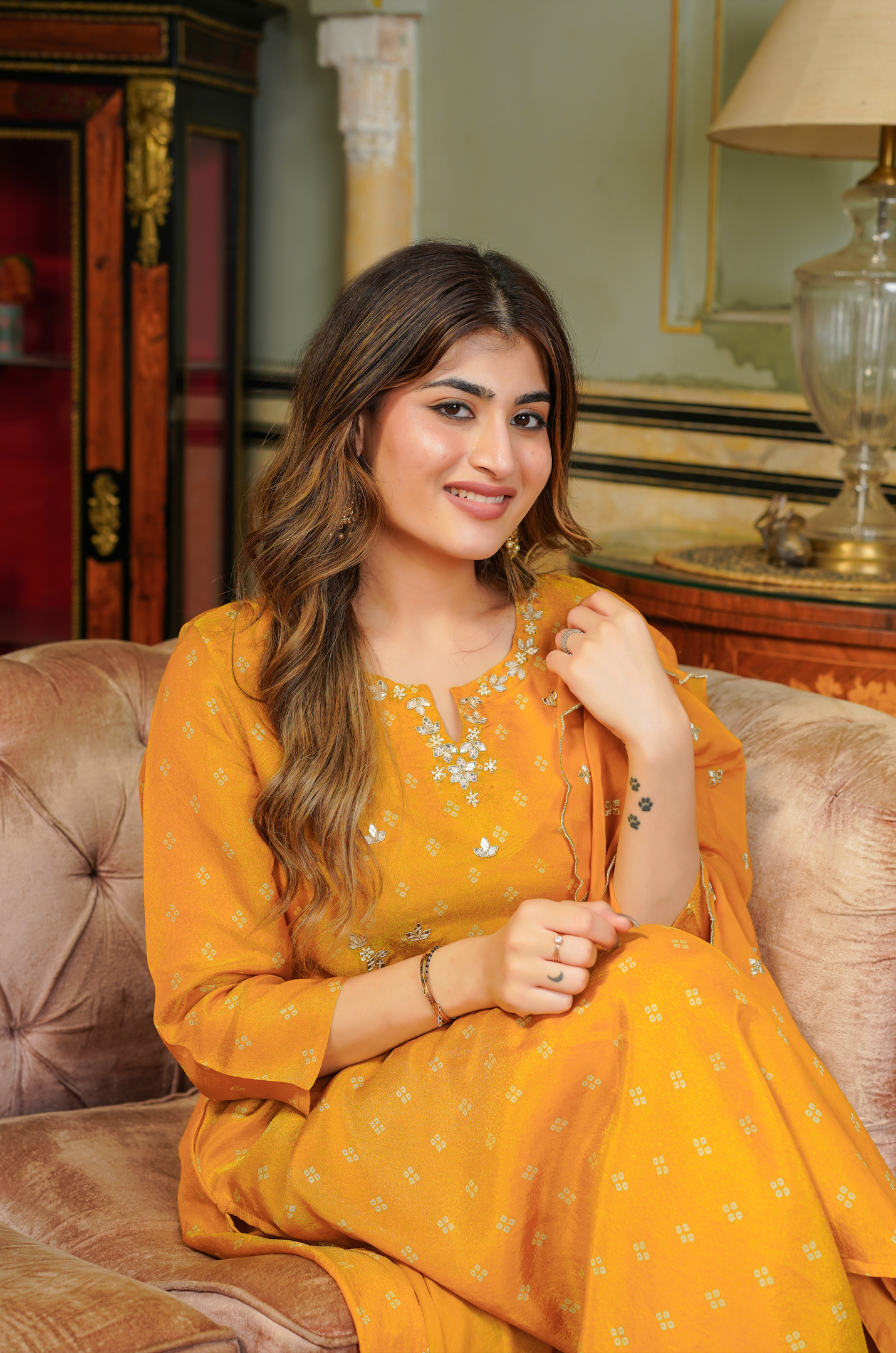 Gold Shimmer Bandhej Suit Set