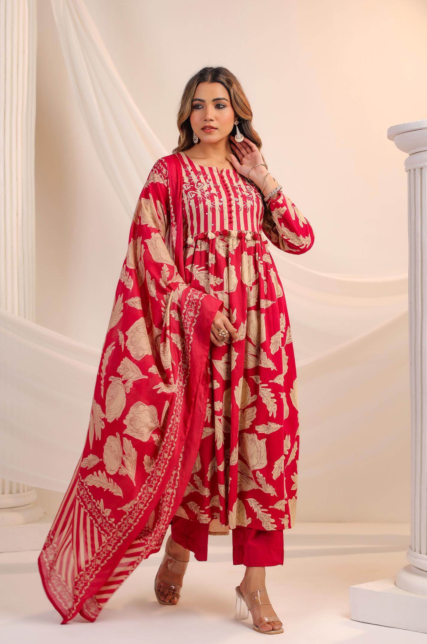 Red Bloom Cotton Suit Set
