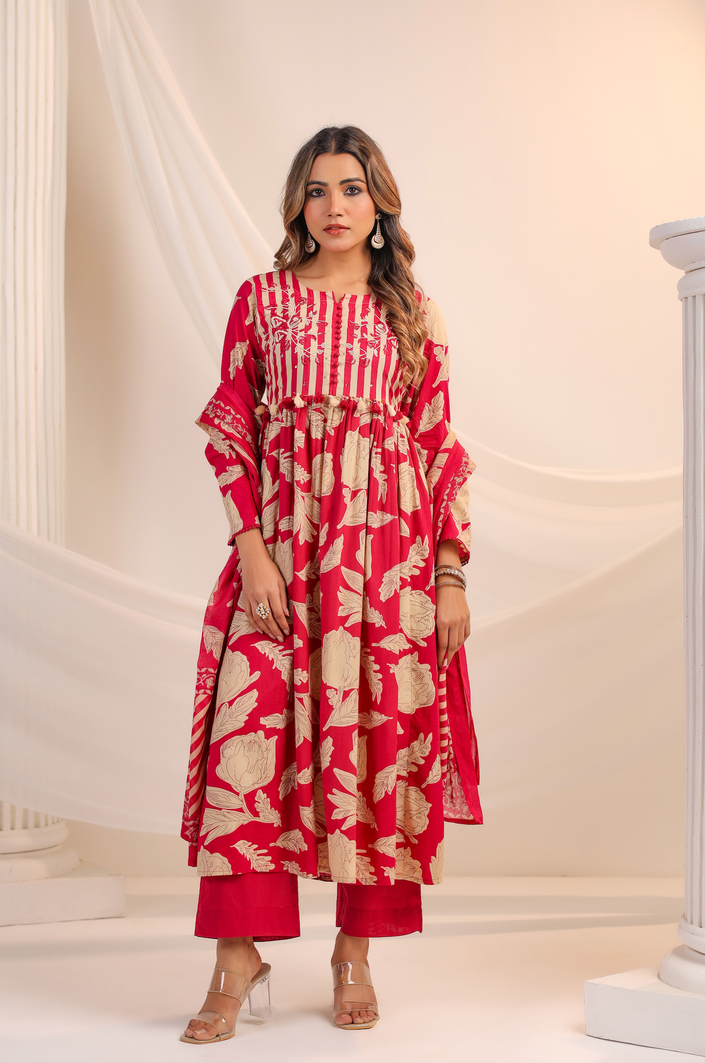 Red Bloom Cotton Suit Set
