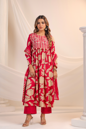 Red Bloom Cotton Suit Set