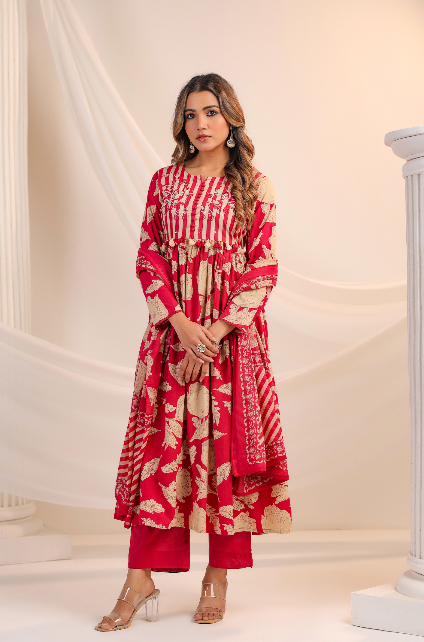 Red Bloom Cotton Suit Set