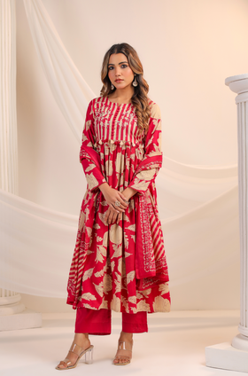 Red Bloom Cotton Suit Set