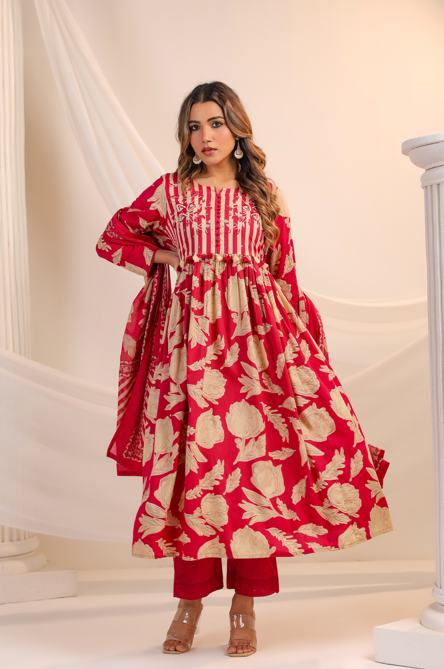 Red Bloom Cotton Suit Set