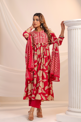 Red Bloom Cotton Suit Set