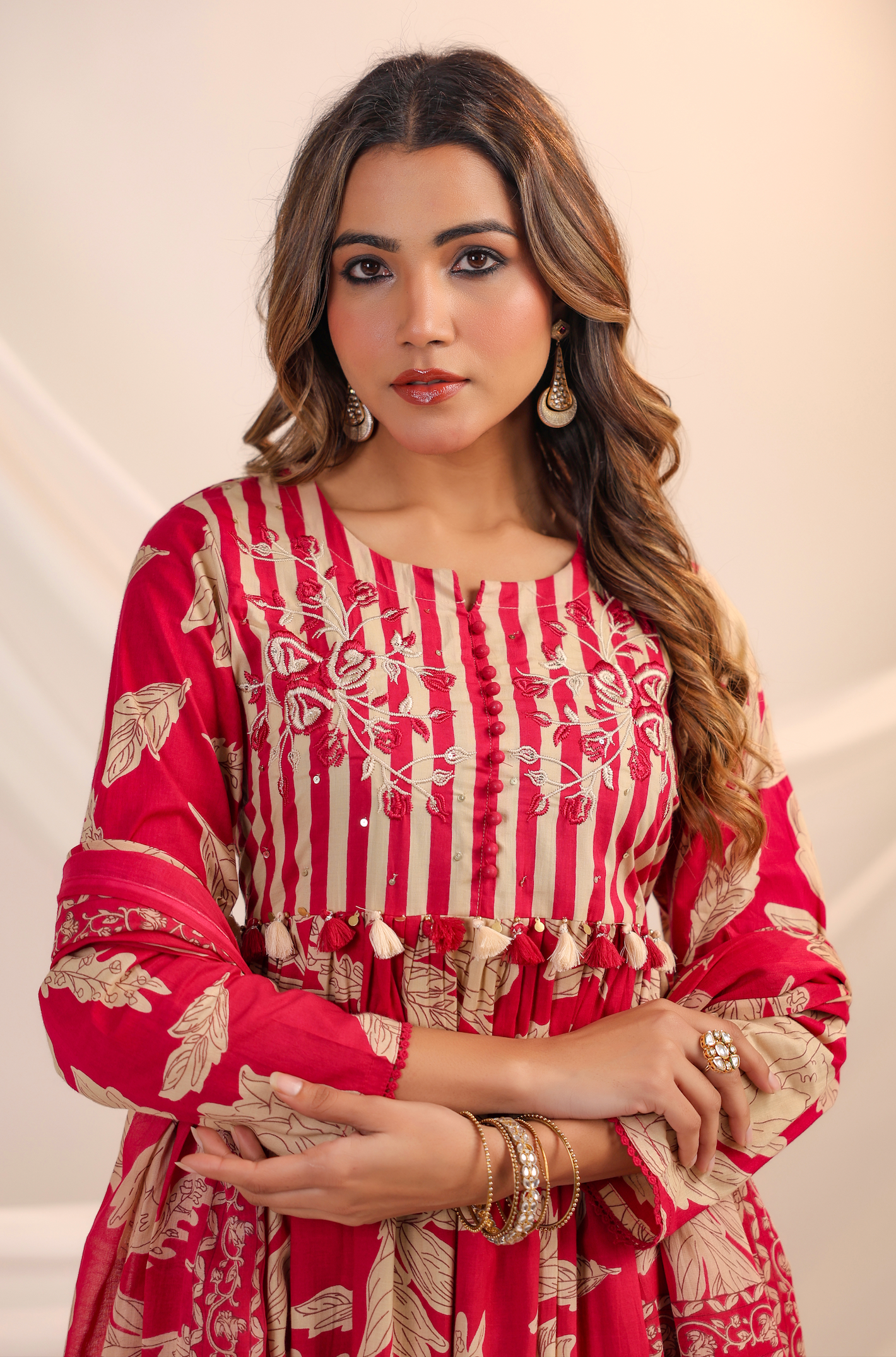Red Bloom Cotton Suit Set