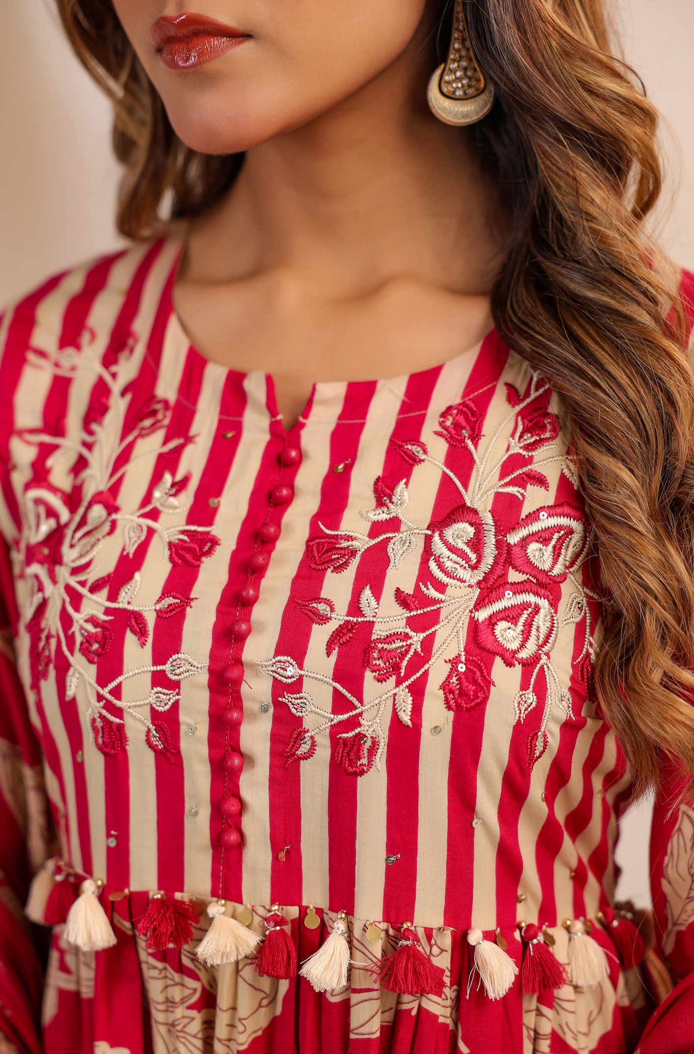 Red Bloom Cotton Suit Set