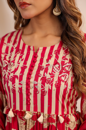 Red Bloom Cotton Suit Set