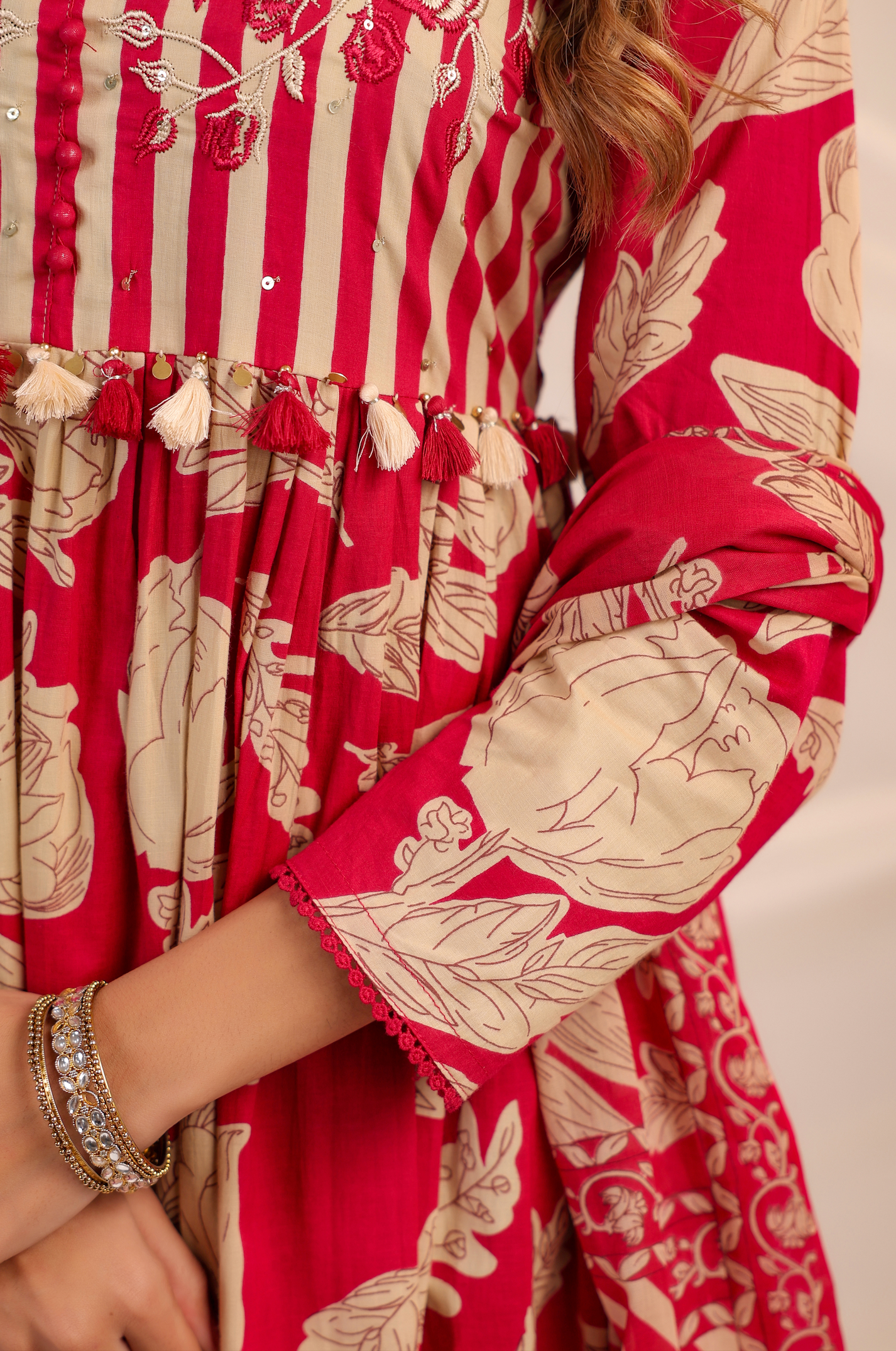 Red Bloom Cotton Suit Set