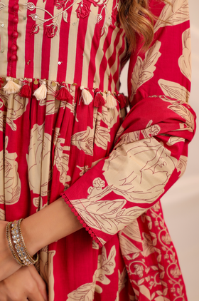 Red Bloom Cotton Suit Set