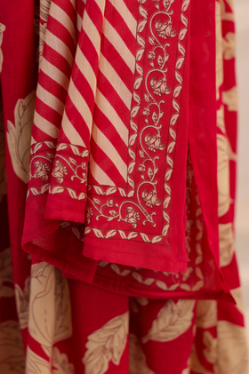 Red Bloom Cotton Suit Set