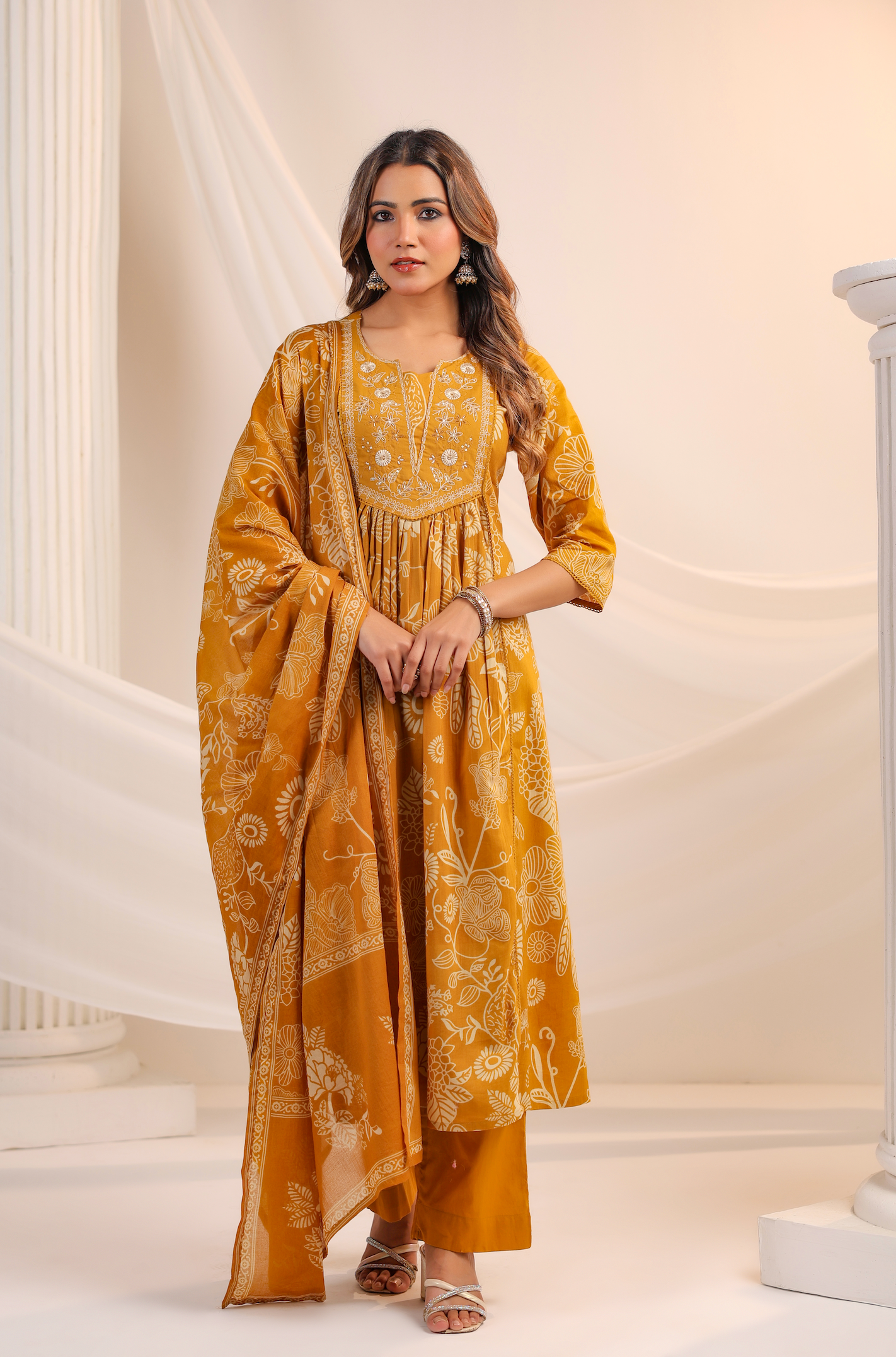 Golden Bloom Cotton Suit Set