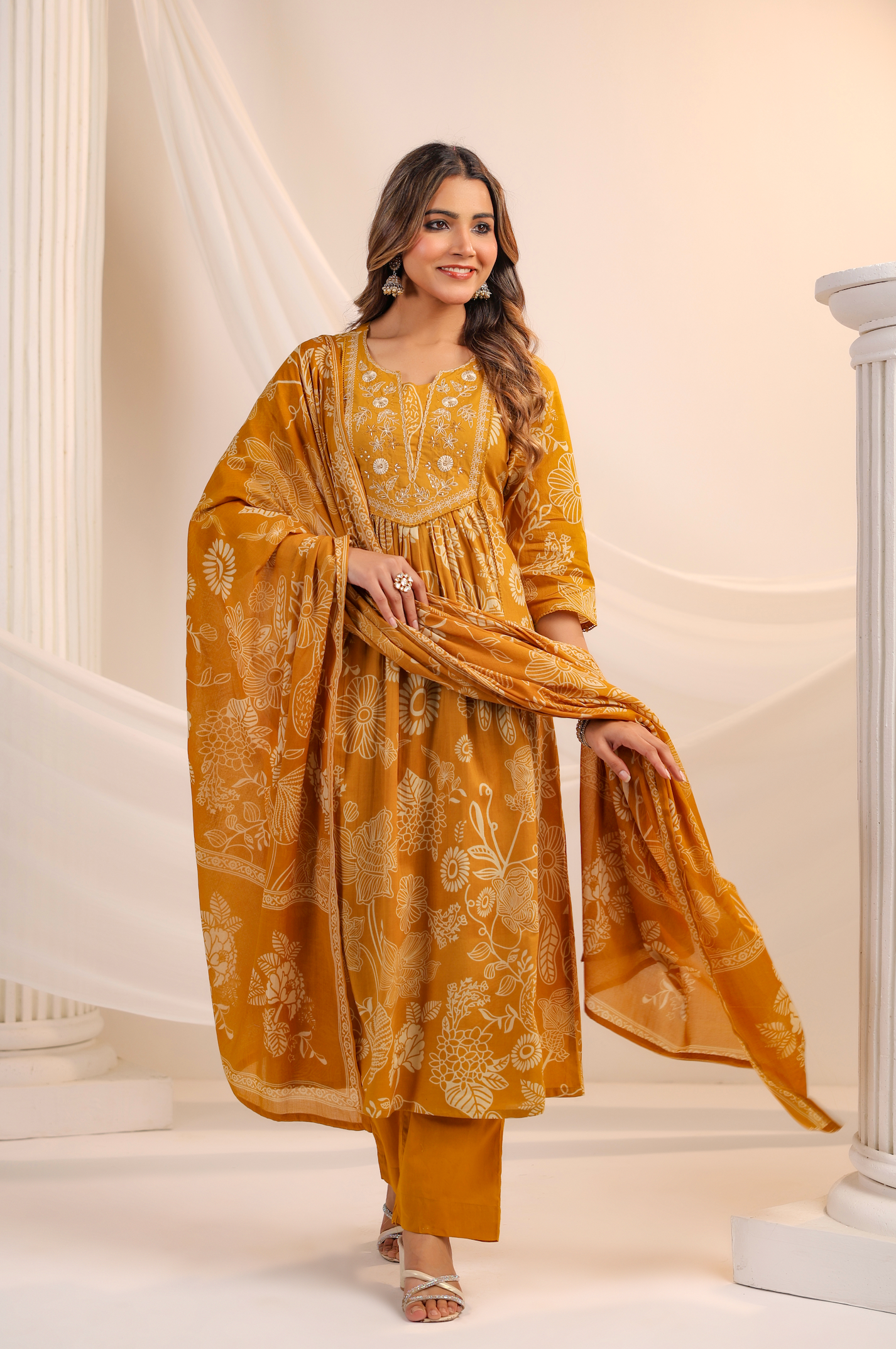 Golden Bloom Cotton Suit Set