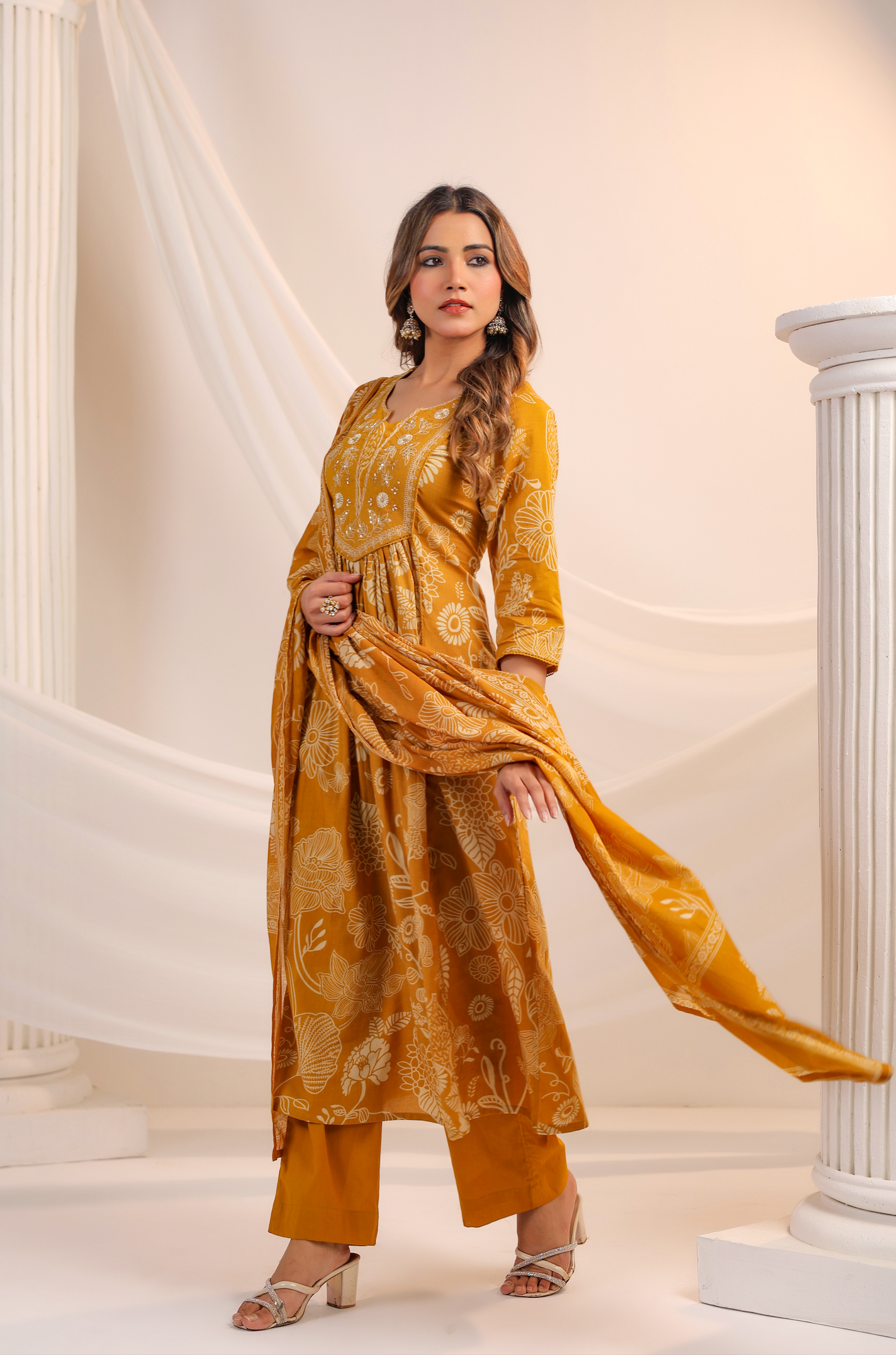 Golden Bloom Cotton Suit Set