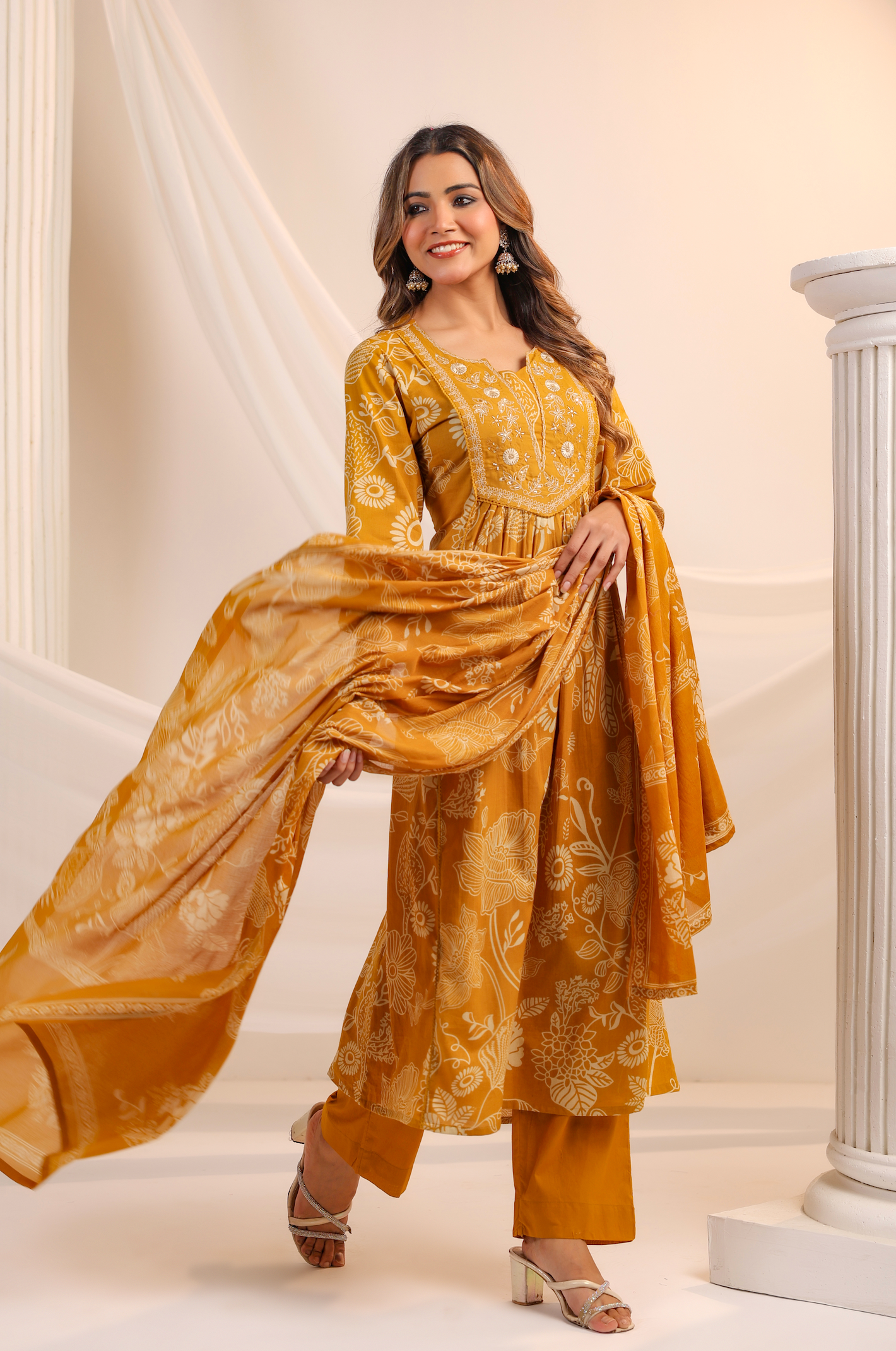 Golden Bloom Cotton Suit Set