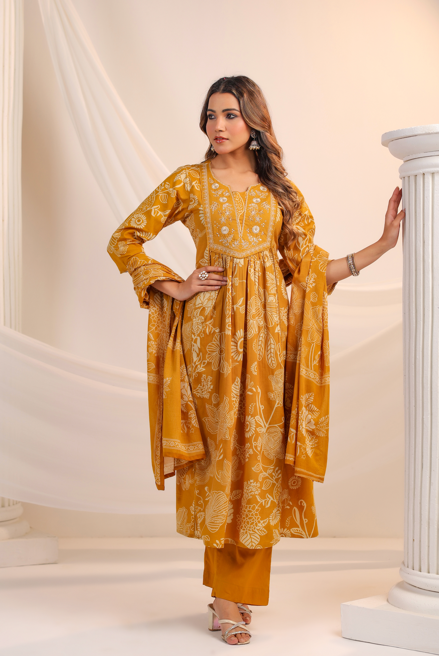 Golden Bloom Cotton Suit Set