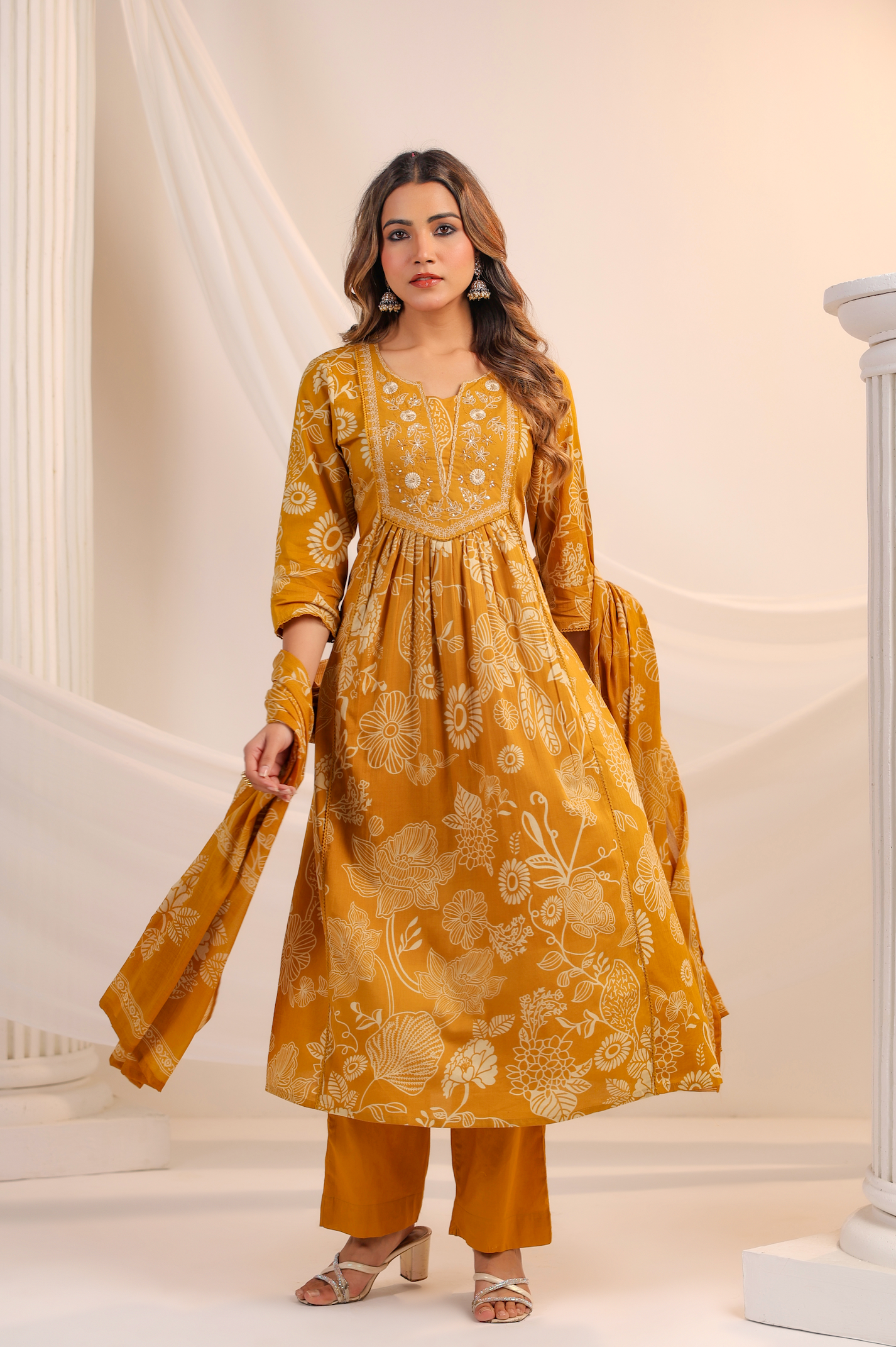 Golden Bloom Cotton Suit Set