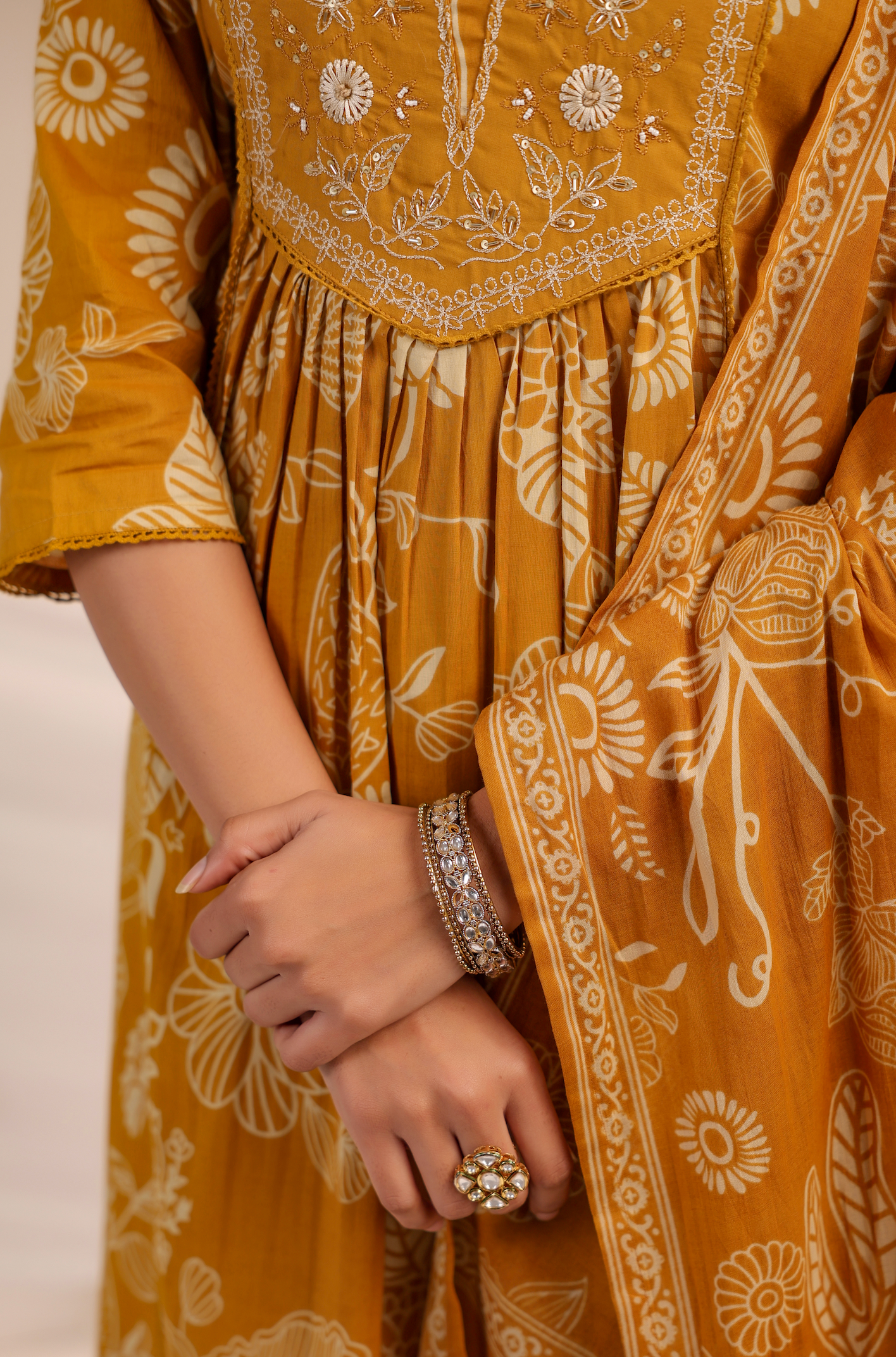 Golden Bloom Cotton Suit Set
