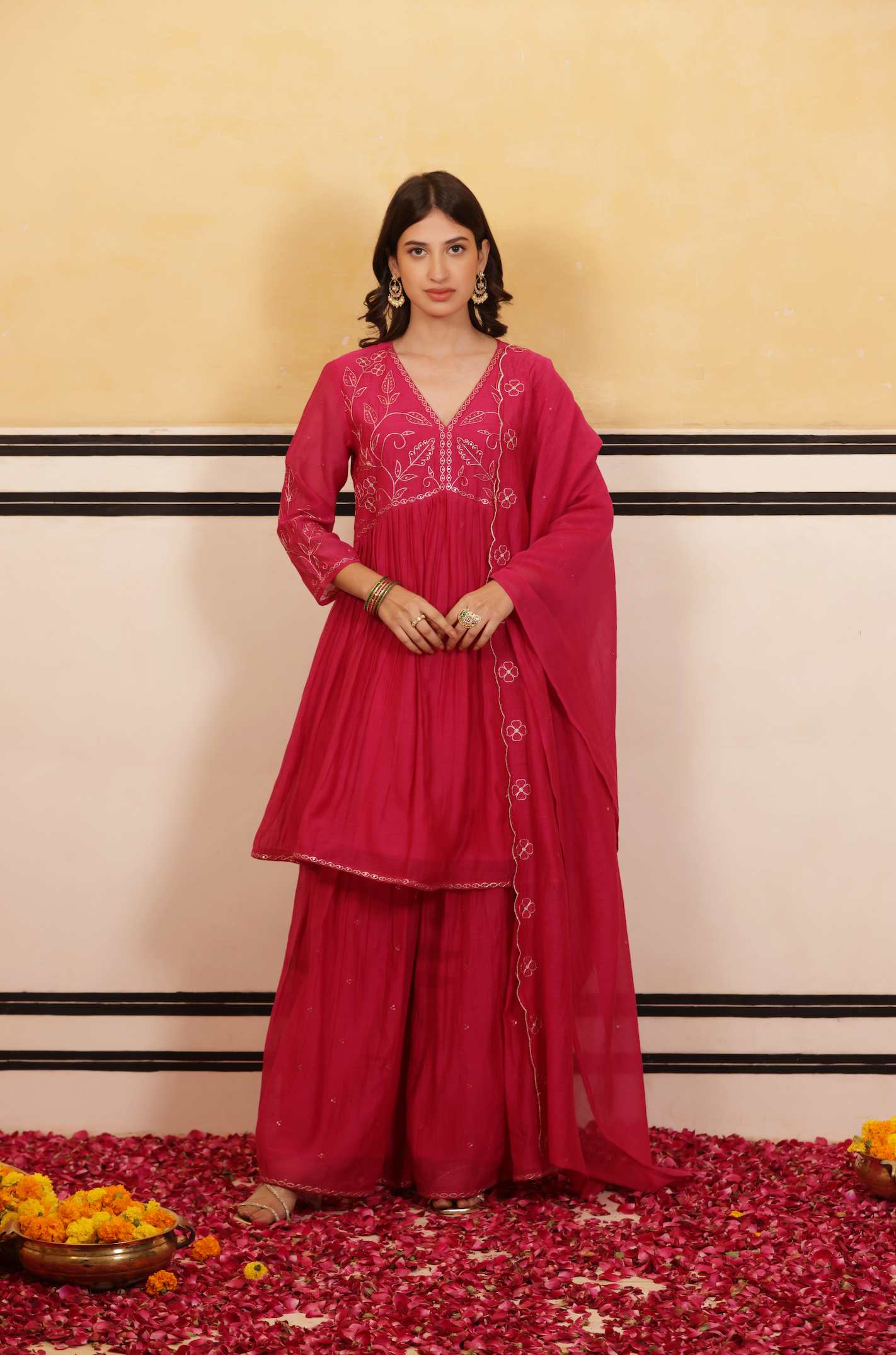 Crimson Peplum Chanderi Suit Set