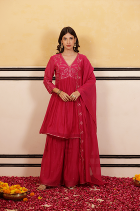 Crimson Peplum Chanderi Suit Set