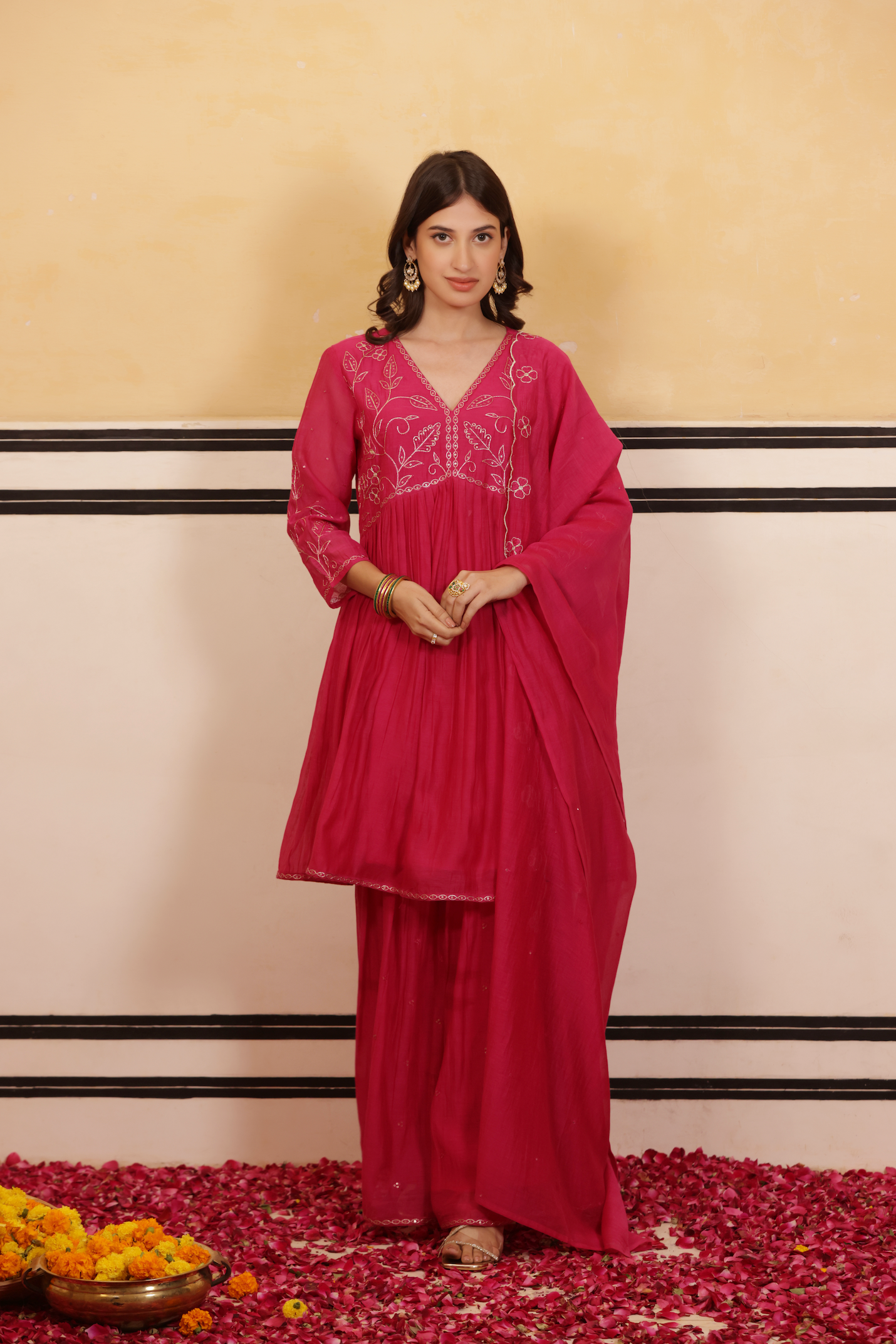 Crimson Peplum Chanderi Suit Set