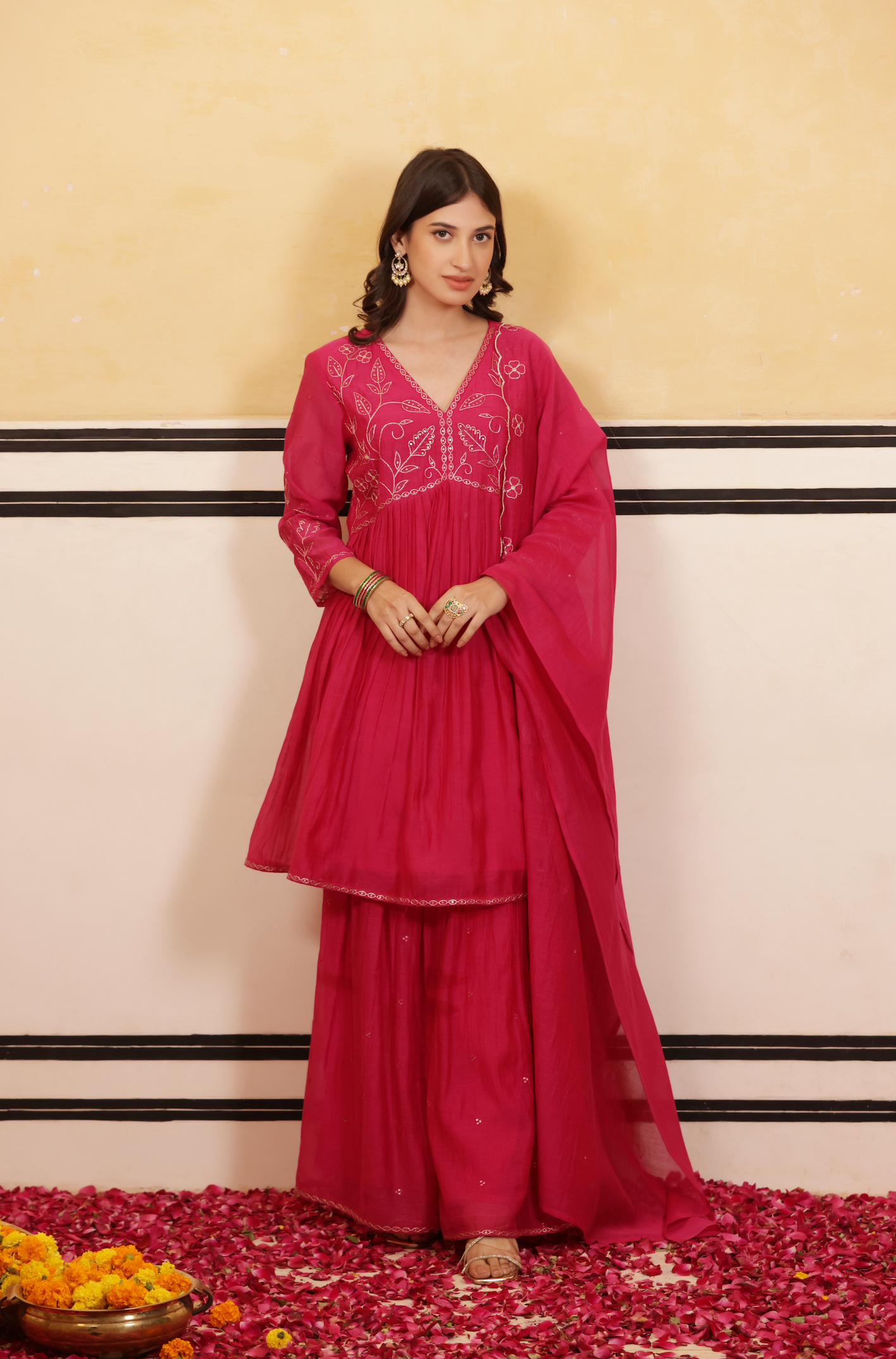 Crimson Peplum Chanderi Suit Set