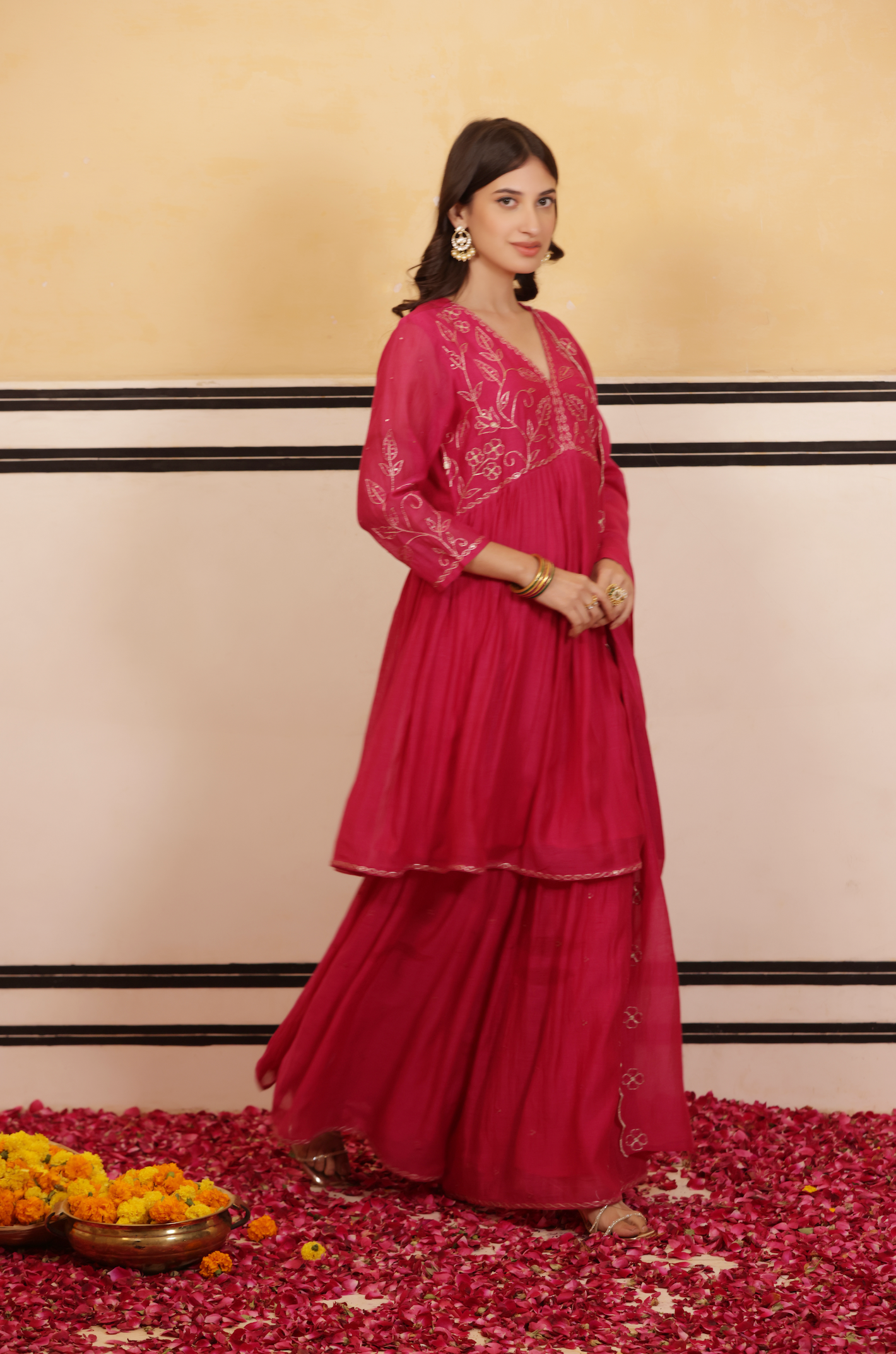 Crimson Peplum Chanderi Suit Set