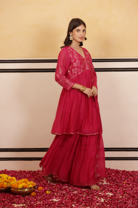 Crimson Peplum Chanderi Suit Set