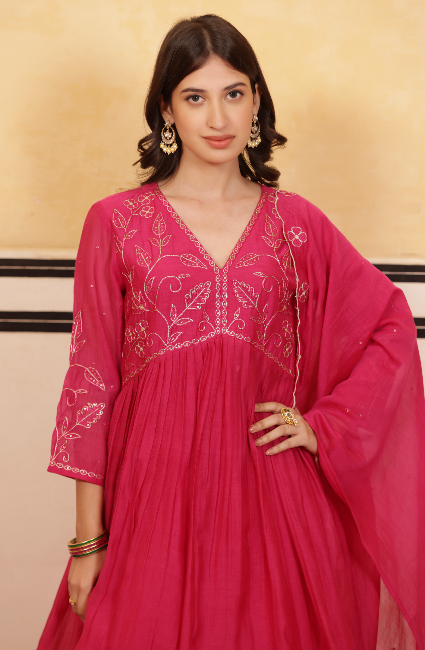 Crimson Peplum Chanderi Suit Set