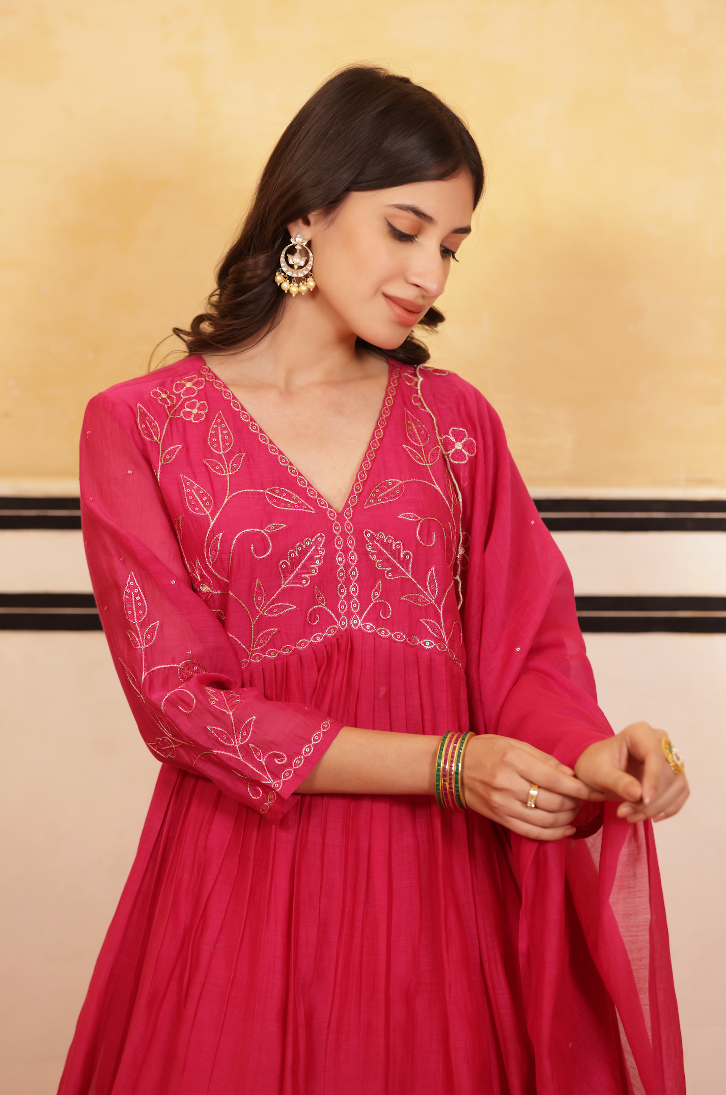 Crimson Peplum Chanderi Suit Set