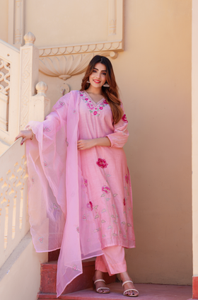 Petal Blush Chanderi Suit Set