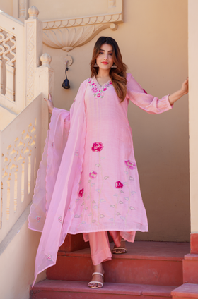Petal Blush Chanderi Suit Set