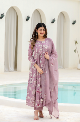 Lavender Bloom Cotton Suit Set