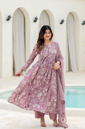 Lavender Bloom Cotton Suit Set
