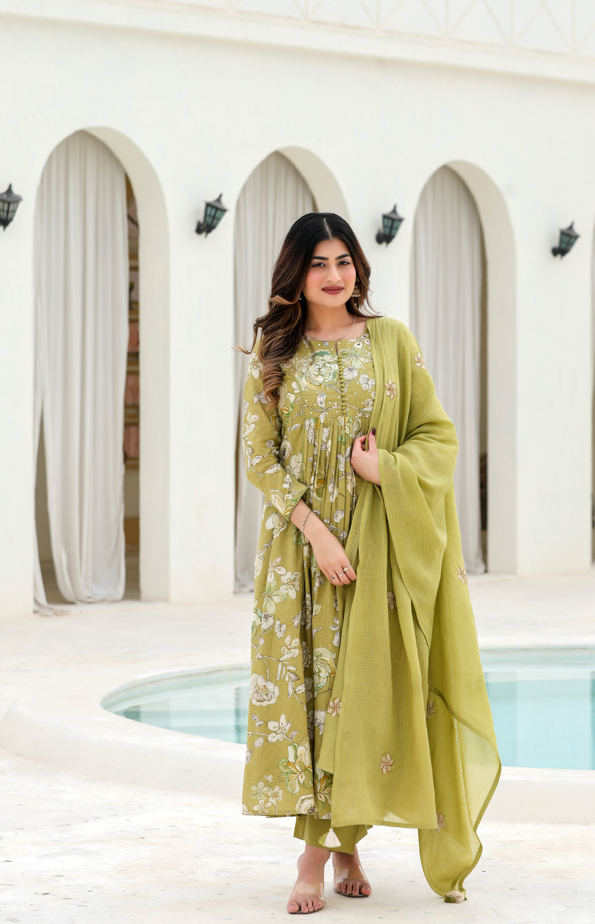 Olive Bloom Cotton Suit Set