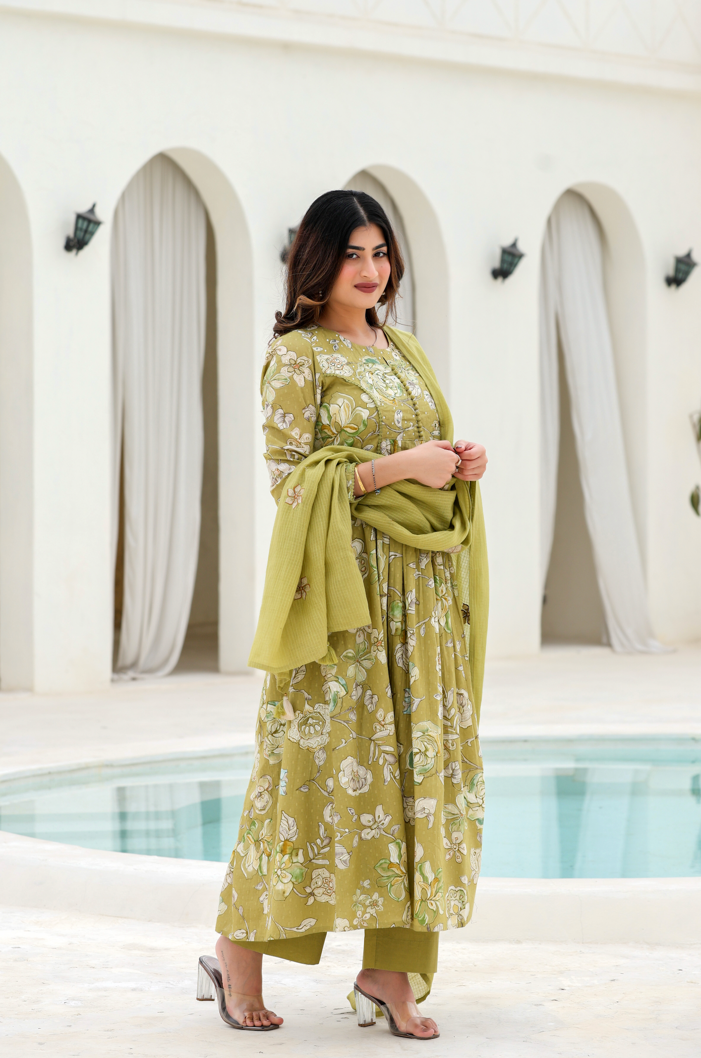 Olive Bloom Cotton Suit Set
