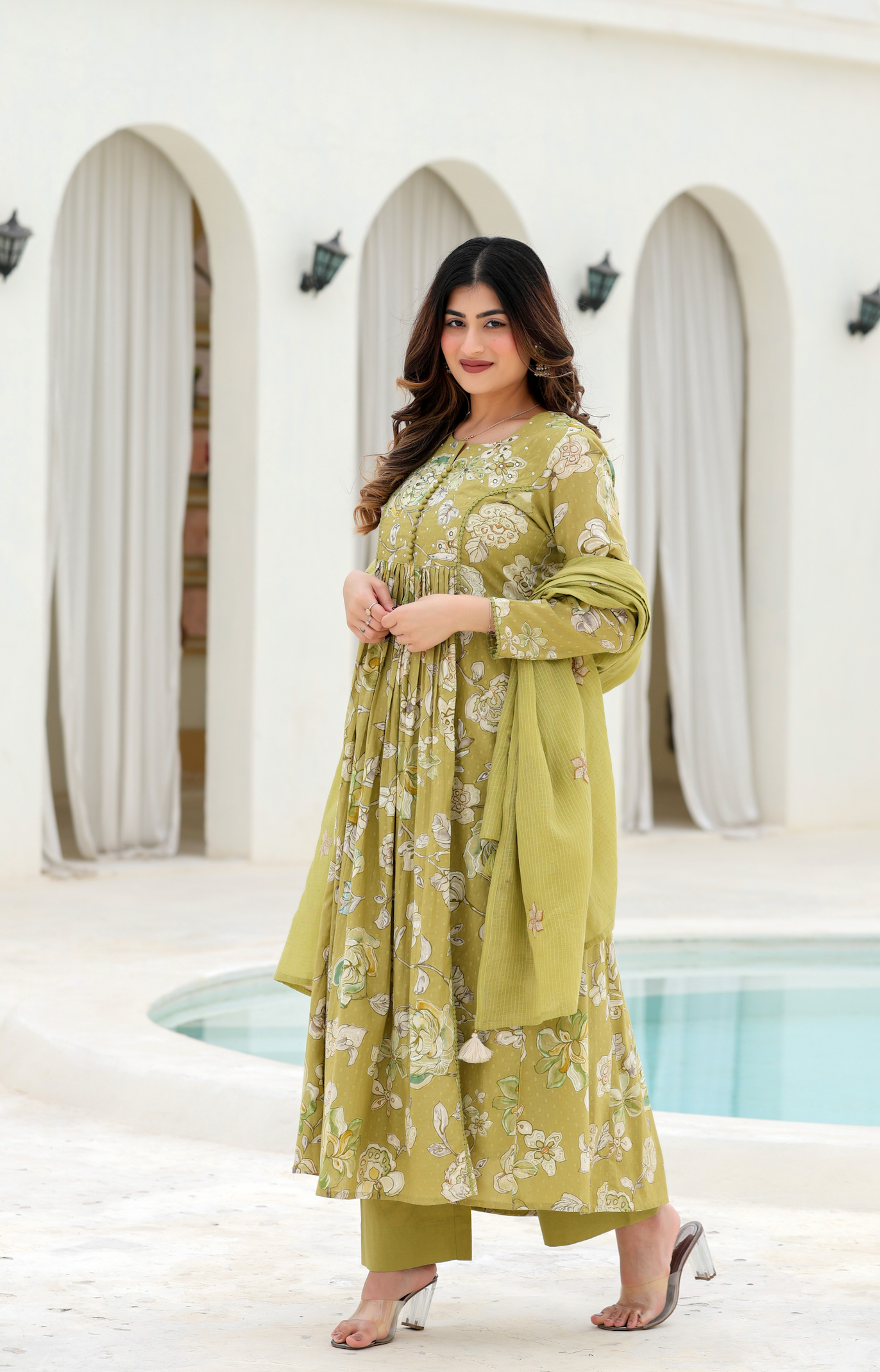 Olive Bloom Cotton Suit Set