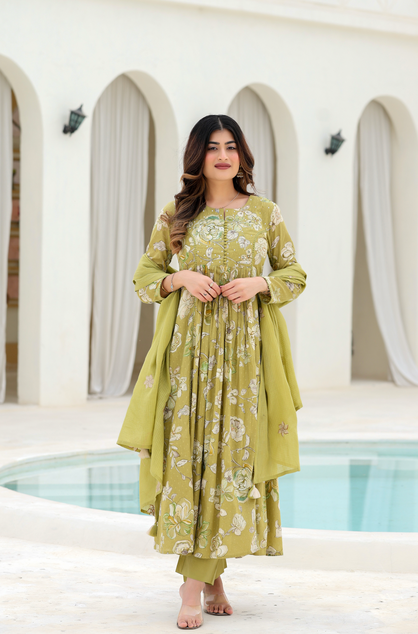 Olive Bloom Cotton Suit Set