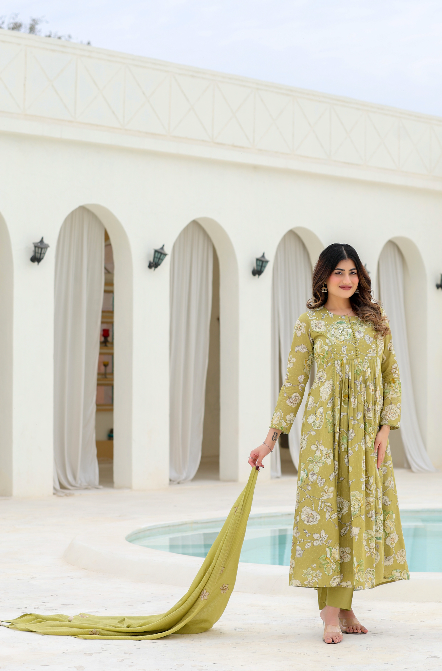 Olive Bloom Cotton Suit Set