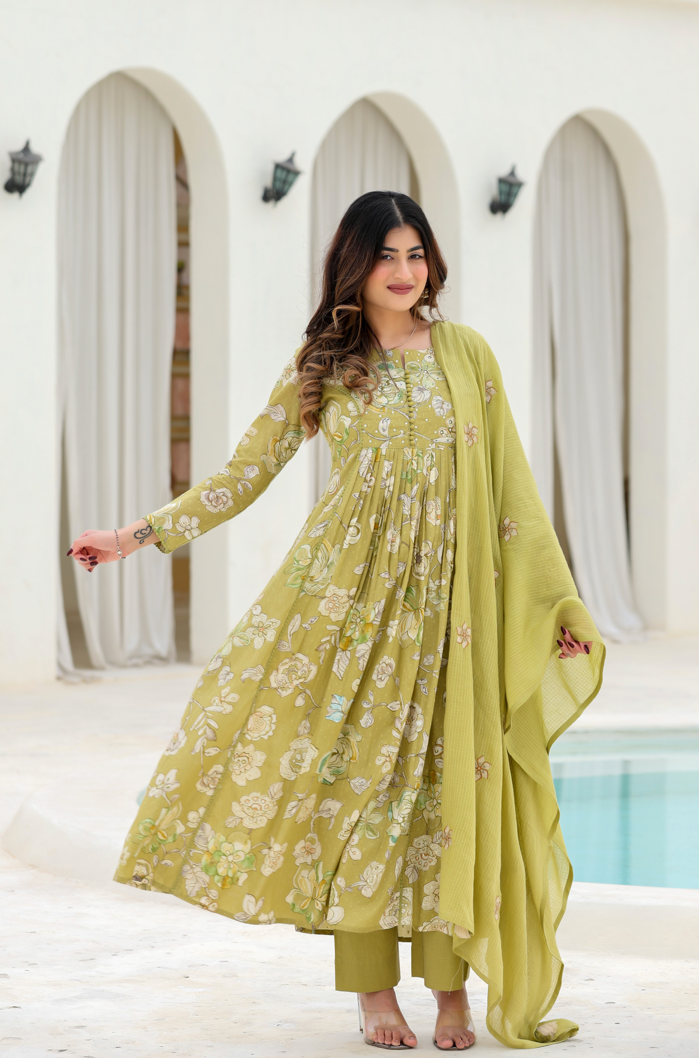 Olive Bloom Cotton Suit Set