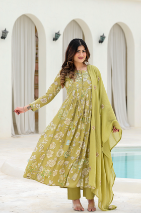 Olive Bloom Cotton Suit Set