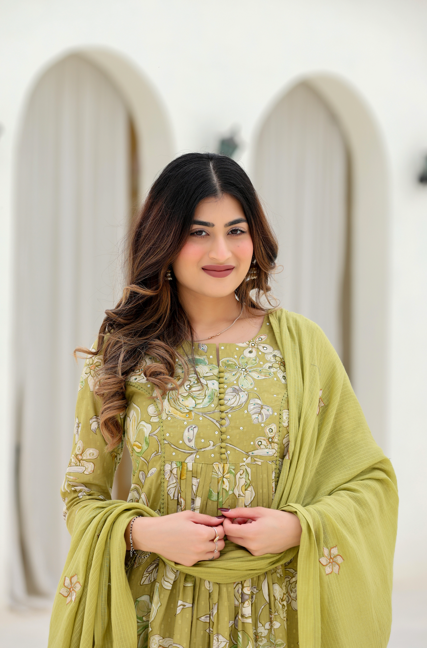 Olive Bloom Cotton Suit Set