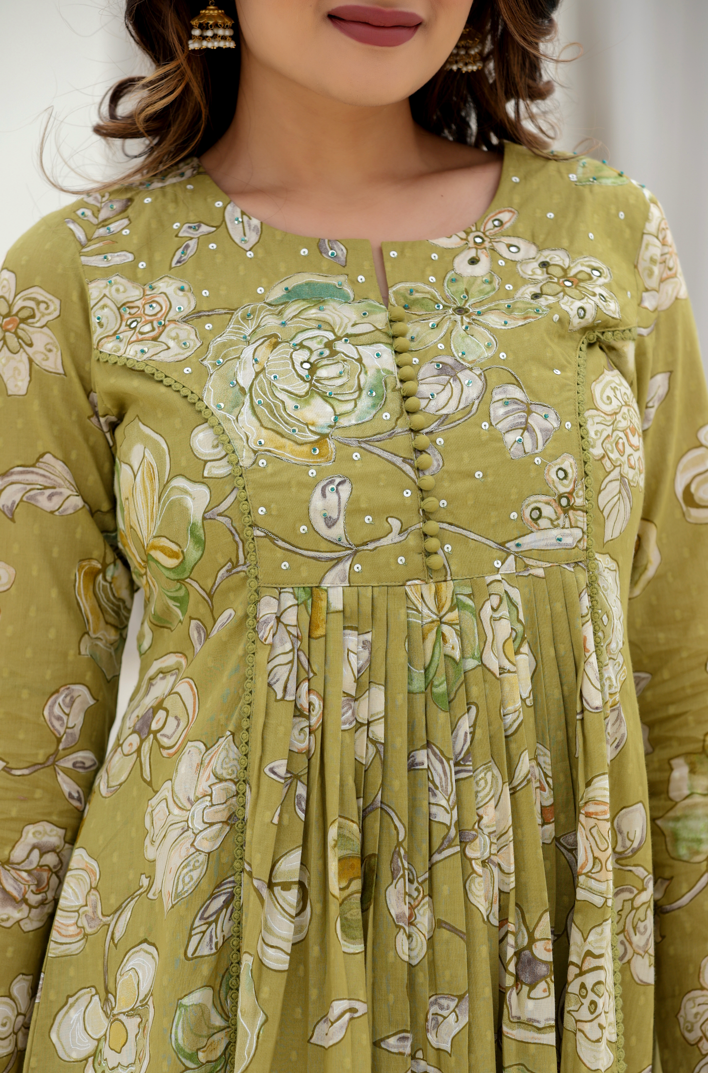Olive Bloom Cotton Suit Set