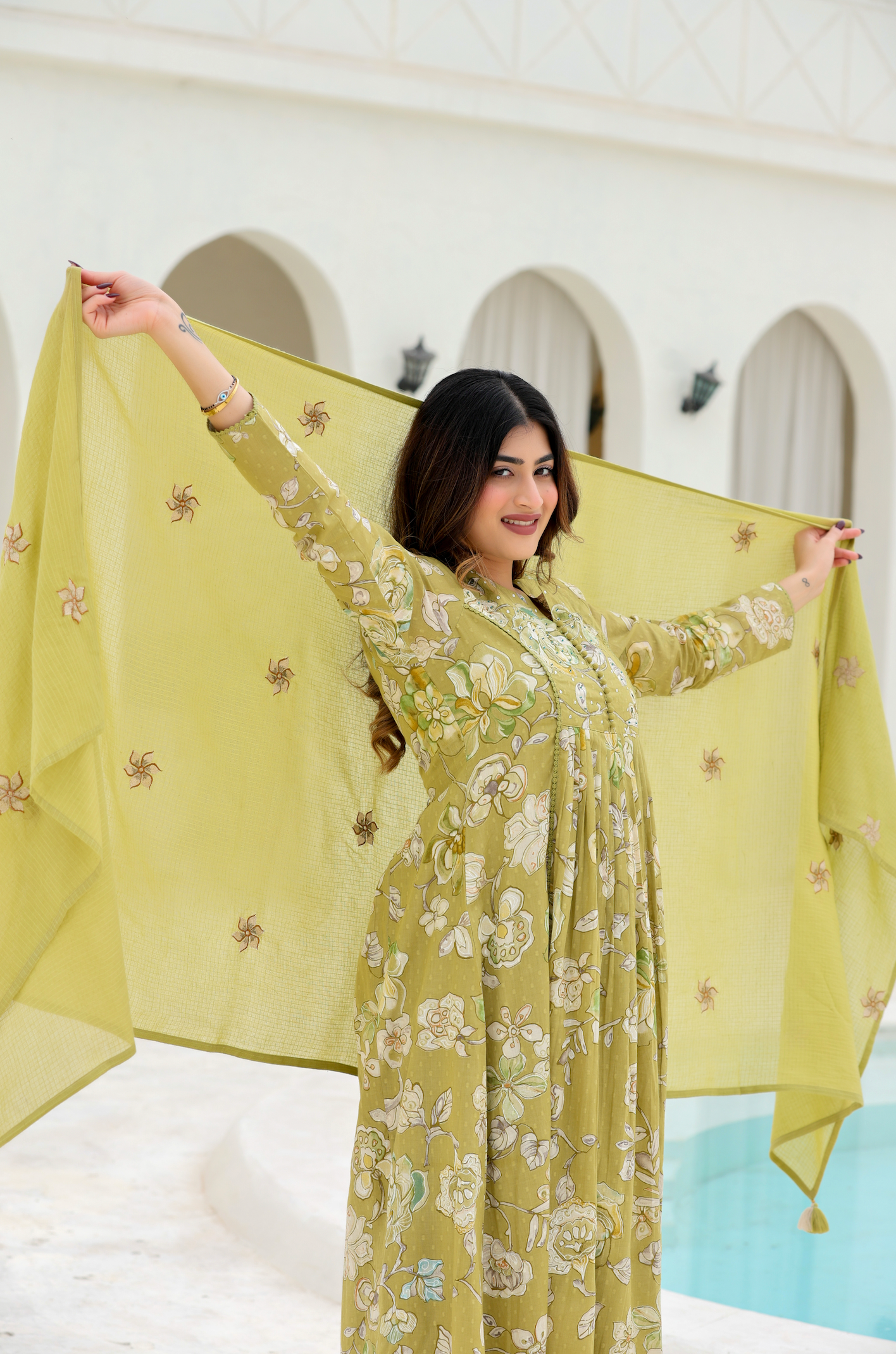 Olive Bloom Cotton Suit Set