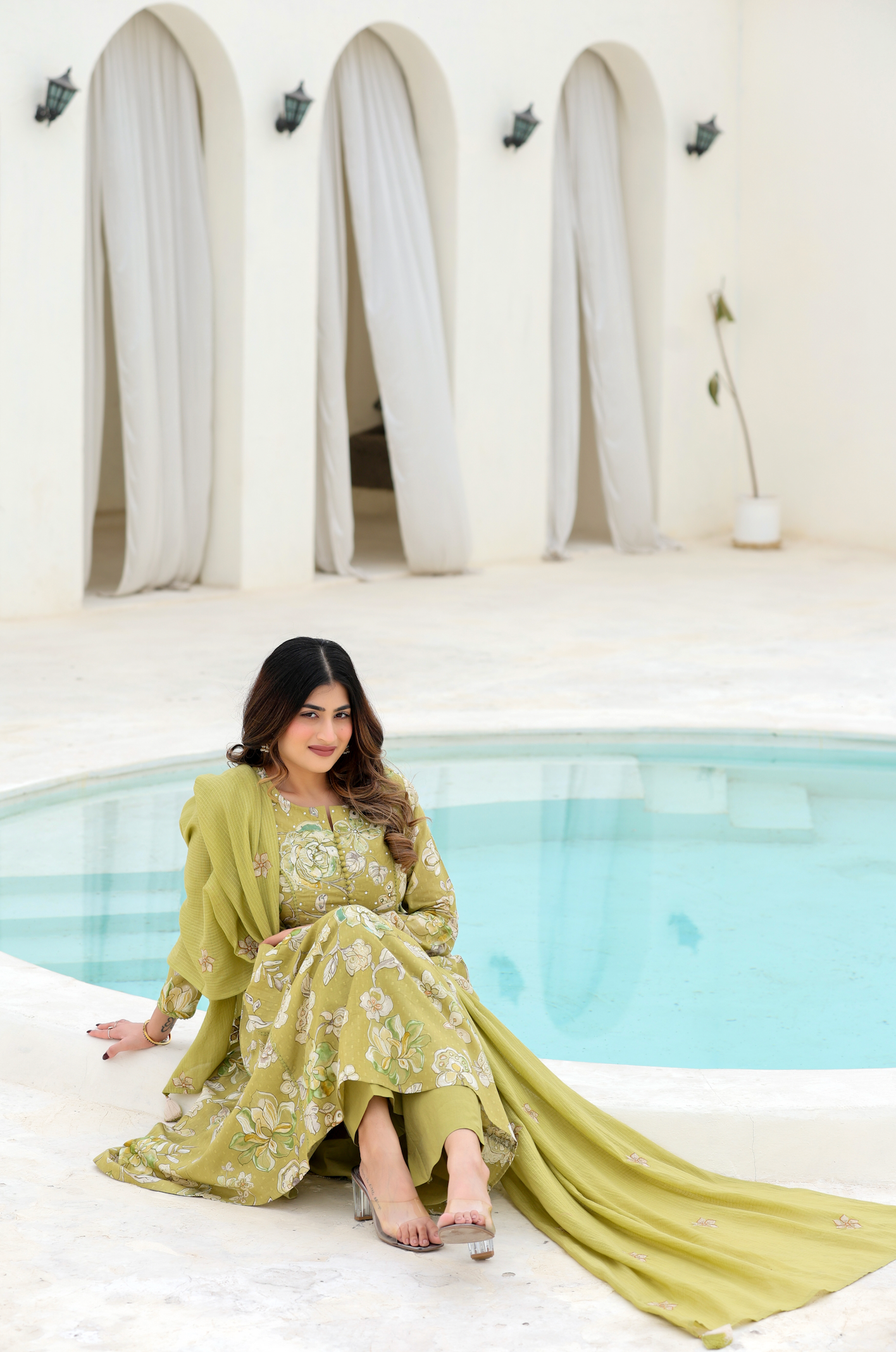 Olive Bloom Cotton Suit Set